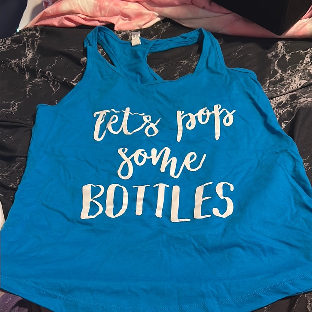 Blue Tank Top with White Print